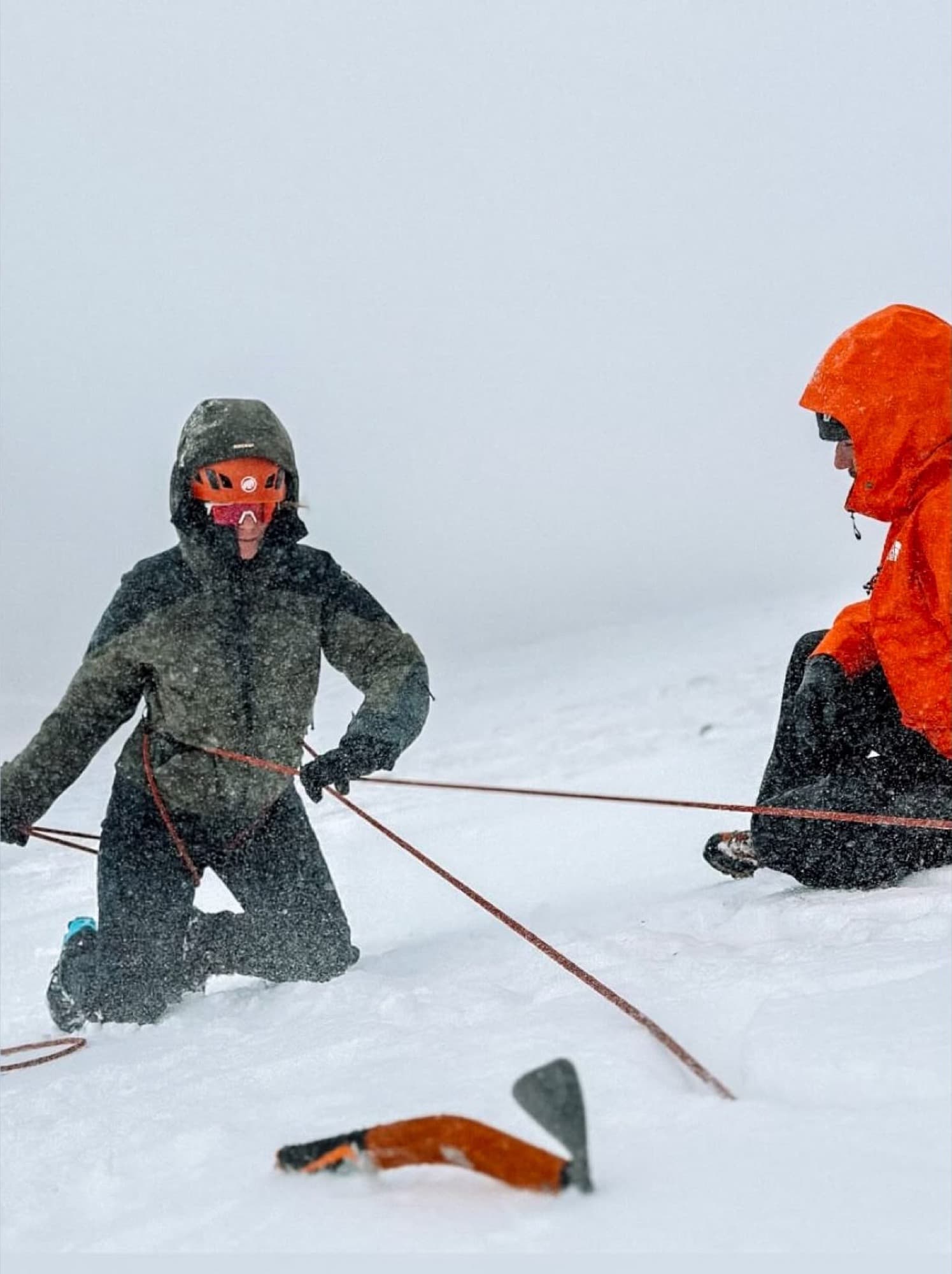 Robyn practising winter rope skills in heavy snow